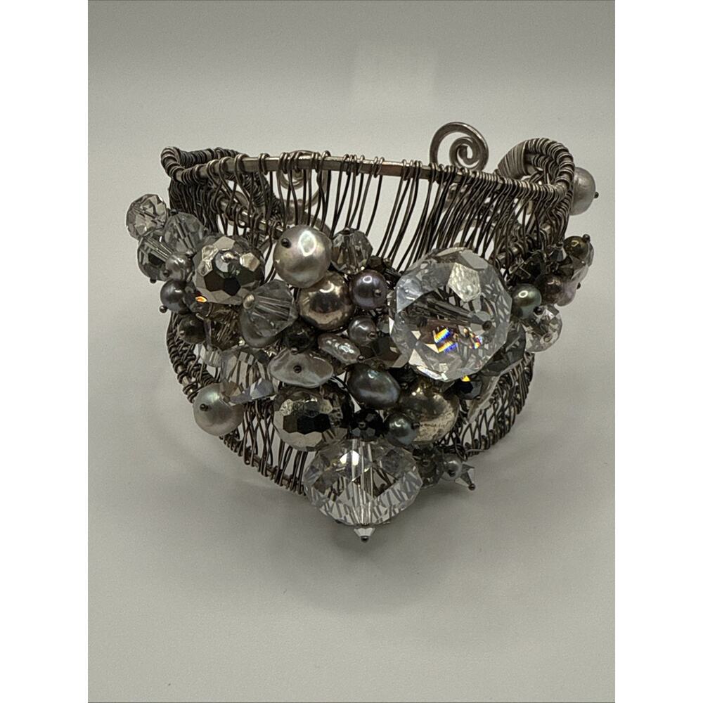 Artisan Cuff Bracelet Statement Runway Adjustable‎ Silver Tone Wire Design